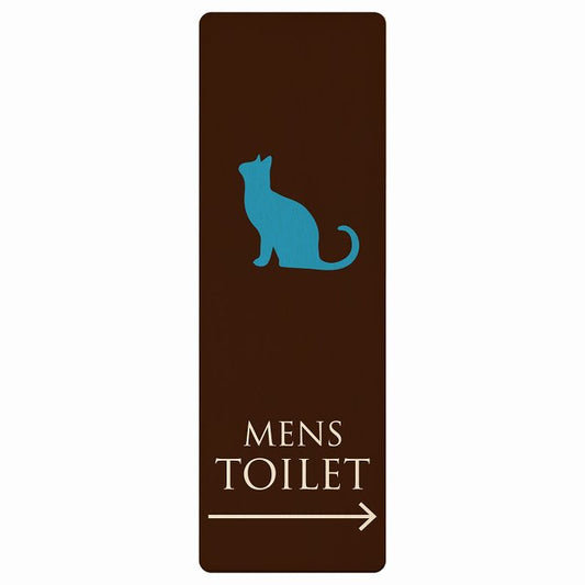 トイレ MENS ねこ 猫 ネコ ブラウン カラー 右矢印 木製プレート 長方形 縦タイプ 看板 サインプレート 誘導表示 ピクトサイン ピクトグラム 選べるサイズ