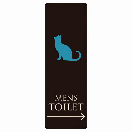 トイレ MENS ねこ 猫 ネコ ブラック カラー 右矢印 木製プレート 長方形 縦タイプ 看板 サインプレート 誘導表示 ピクトサイン ピクトグラム 選べるサイズ