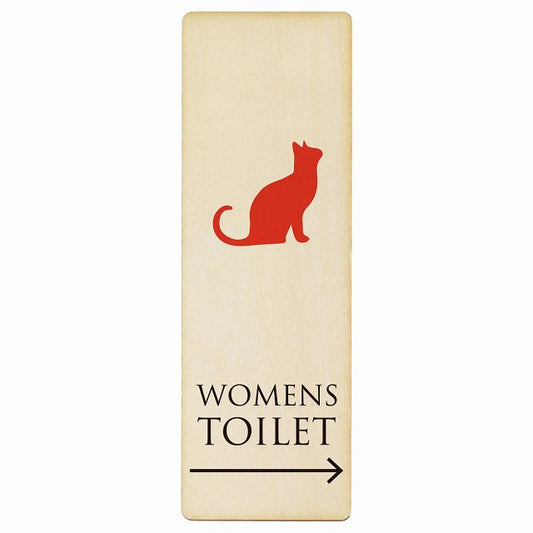 トイレ WOMENS ねこ 猫 ネコ ナチュラル カラー 右矢印 木製プレート 長方形 縦タイプ 看板 サインプレート 誘導表示 ピクトサイン ピクトグラム 選べるサイズ