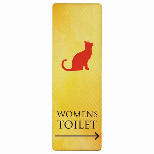 トイレ WOMENS ねこ 猫 ネコ イエローグラデーション 右矢印 木製プレート 長方形 縦タイプ 看板 サインプレート 誘導表示 ピクトサイン ピクトグラム 選べるサイズ