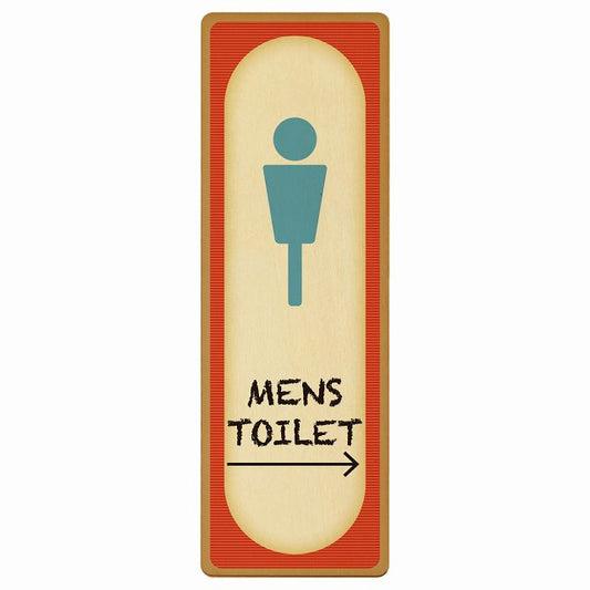 トイレ MENS レトロ デザイン 右矢印 木製プレート 長方形 縦タイプ 看板 サインプレート 誘導表示 ピクトサイン ピクトグラム 選べるサイズ