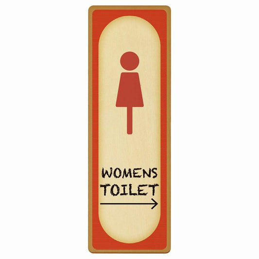 トイレ WOMENS レトロ デザイン 右矢印 木製プレート 長方形 縦タイプ 看板 サインプレート 誘導表示 ピクトサイン ピクトグラム 選べるサイズ
