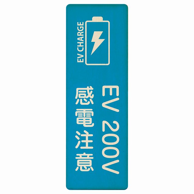 EV車 充電 充電ステーション バッテリー EV 200V ライトブルー 木製プレート 長方形 縦タイプ 看板 サインプレート 表示プレート ピクトサイン ピクトグラム 選べるサイズ