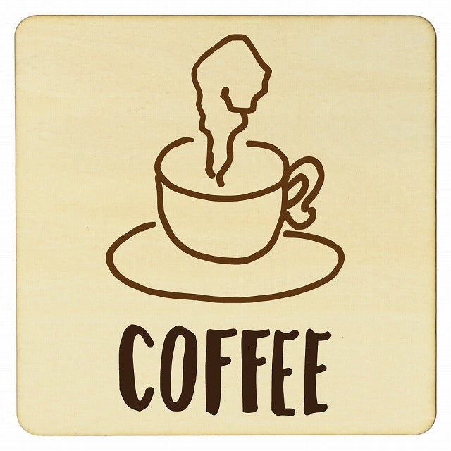 COFFEE 木製プレート 正方形 看板 サインプレート 表示プレート ピクトサイン ピクトグラム 選べるサイズ