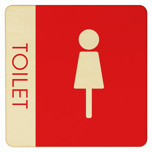 トイレ E1 女 WOMENS 木製プレート 正方形 看板 サインプレート 案内表示 施設用 ピクトサイン ピクトグラム 選べるサイズ