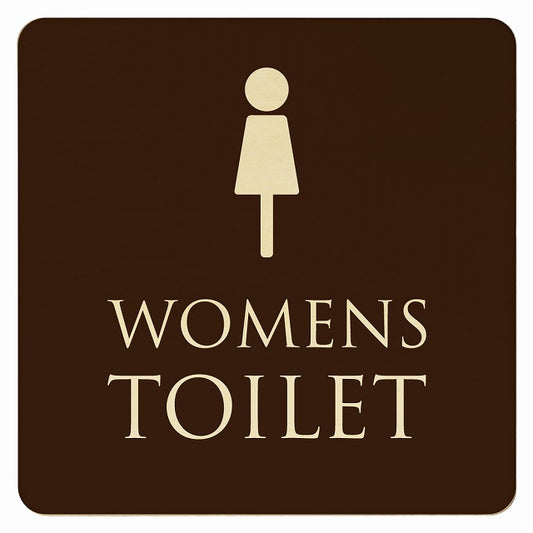 トイレ ブラウン ナチュラル WOMENS 木製プレート 正方形 看板 サインプレート 案内表示 施設用 ピクトサイン ピクトグラム 選べるサイズ