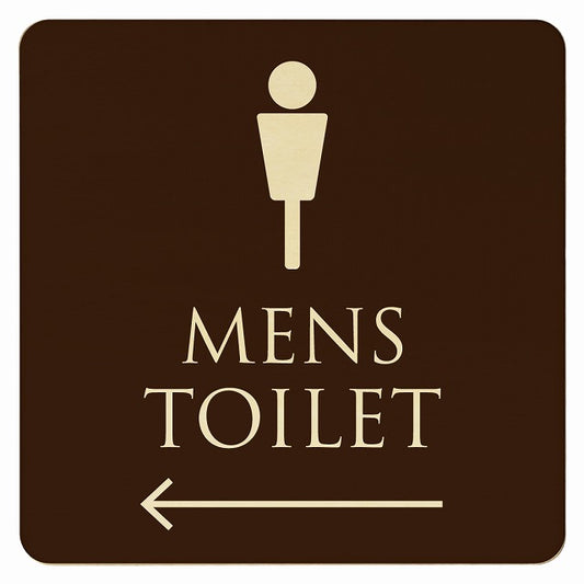 トイレ ブラウン ナチュラル MENS 左矢印 木製プレート 正方形 看板 サインプレート 誘導表示 ピクトサイン ピクトグラム 選べるサイズ
