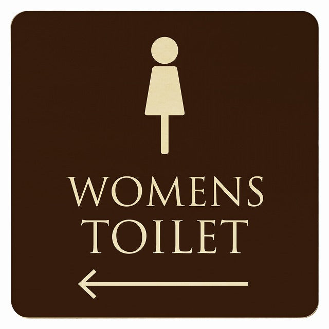 トイレ ブラウン ナチュラル WOMENS 左矢印 木製プレート 正方形 看板 サインプレート 誘導表示 ピクトサイン ピクトグラム 選べるサイズ