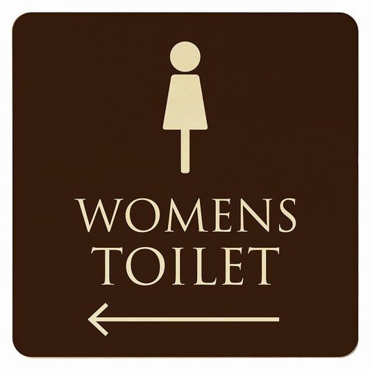 トイレ ブラウン ナチュラル WOMENS 左矢印 木製プレート 正方形 看板 サインプレート 誘導表示 ピクトサイン ピクトグラム 選べるサイズ