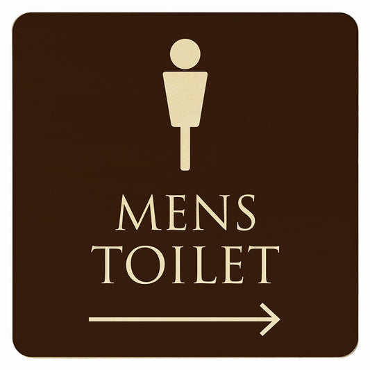 トイレ ブラウン ナチュラル MENS 右矢印 木製プレート 正方形 看板 サインプレート 誘導表示 ピクトサイン ピクトグラム 選べるサイズ