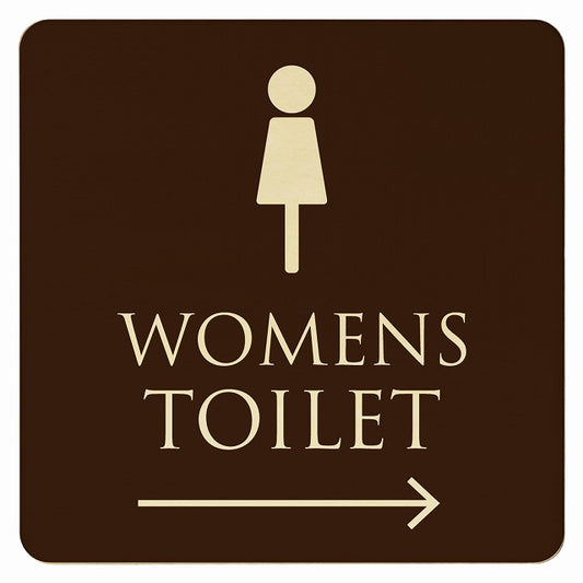 トイレ ブラウン ナチュラル WOMENS 右矢印 木製プレート 正方形 看板 サインプレート 誘導表示 ピクトサイン ピクトグラム 選べるサイズ