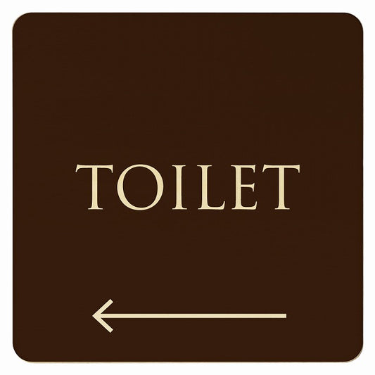 トイレ ブラウン ナチュラル TOILET 左矢印 文字タイプ 木製プレート 正方形 看板 サインプレート 誘導表示 ピクトサイン ピクトグラム 選べるサイズ