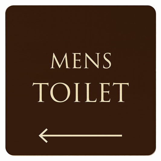 トイレ ブラウン ナチュラル MENS 左矢印 文字タイプ 木製プレート 正方形 看板 サインプレート 誘導表示 ピクトサイン ピクトグラム 選べるサイズ