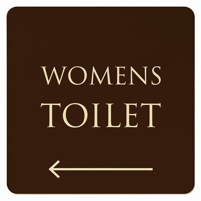 トイレ ブラウン ナチュラル WOMENS 左矢印 文字タイプ 木製プレート 正方形 看板 サインプレート 誘導表示 ピクトサイン ピクトグラム 選べるサイズ