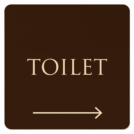トイレ ブラウン ナチュラル TOILET 右矢印 文字タイプ 木製プレート 正方形 看板 サインプレート 誘導表示 ピクトサイン ピクトグラム 選べるサイズ