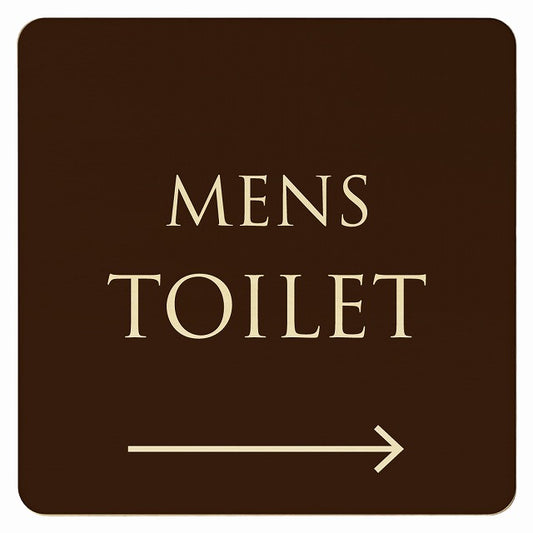 トイレ ブラウン ナチュラル MENS 右矢印 文字タイプ 木製プレート 正方形 看板 サインプレート 誘導表示 ピクトサイン ピクトグラム 選べるサイズ