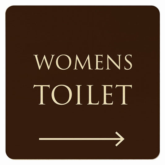 トイレ ブラウン ナチュラル WOMENS 右矢印 文字タイプ 木製プレート 正方形 看板 サインプレート 誘導表示 ピクトサイン ピクトグラム 選べるサイズ