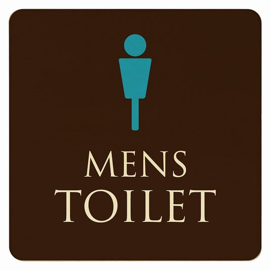 トイレ ブラウン＆カラー MENS 木製プレート 正方形 看板 サインプレート 案内表示 施設用 ピクトサイン ピクトグラム 選べるサイズ