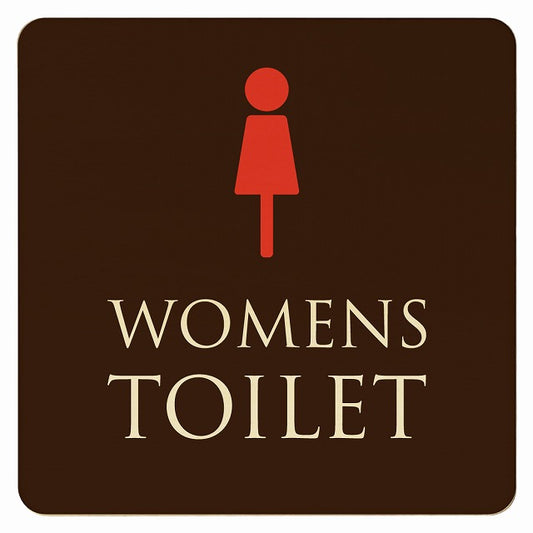 トイレ ブラウン＆カラー WOMENS 木製プレート 正方形 看板 サインプレート 案内表示 施設用 ピクトサイン ピクトグラム 選べるサイズ