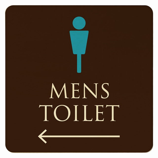トイレ ブラウン＆カラー MENS 左矢印 木製プレート 正方形 看板 サインプレート 誘導表示 ピクトサイン ピクトグラム 選べるサイズ