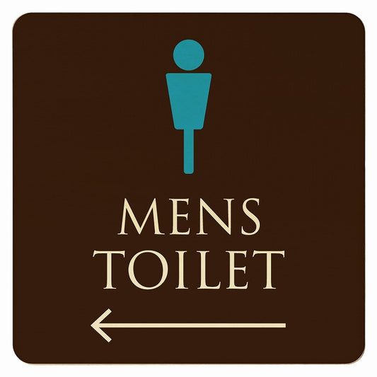 トイレ ブラウン＆カラー MENS 左矢印 木製プレート 正方形 看板 サインプレート 誘導表示 ピクトサイン ピクトグラム 選べるサイズ