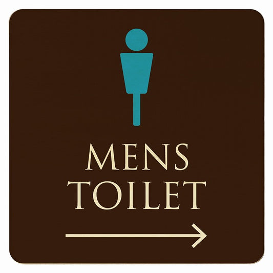トイレ ブラウン＆カラー MENS 右矢印 木製プレート 正方形 看板 サインプレート 誘導表示 ピクトサイン ピクトグラム 選べるサイズ