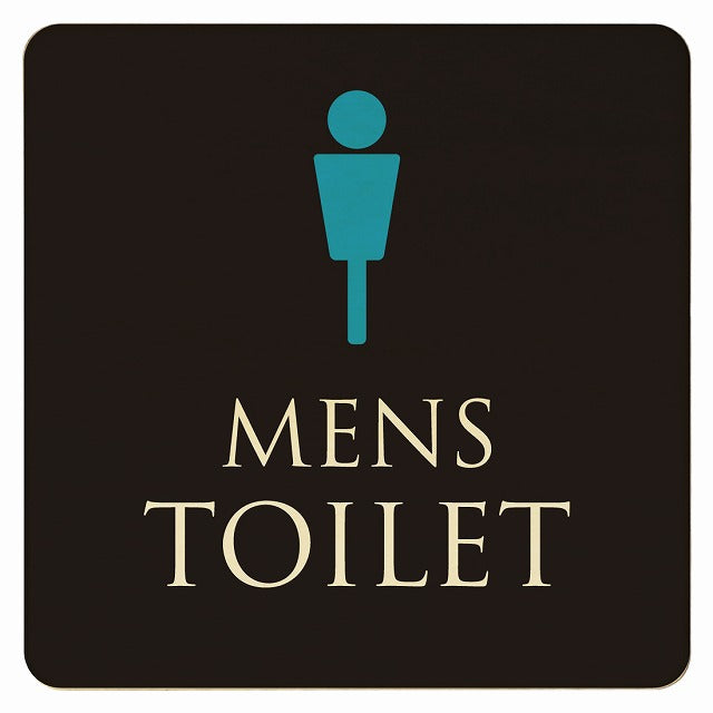 トイレ ブラック＆カラー MENS 木製プレート 正方形 看板 サインプレート 案内表示 施設用 ピクトサイン ピクトグラム 選べるサイズ