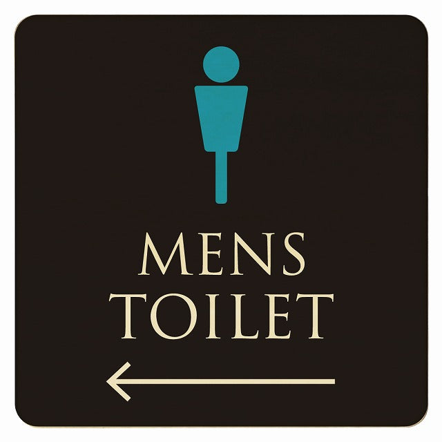 トイレ ブラック＆カラー MENS 左矢印 木製プレート 正方形 看板 サインプレート 誘導表示 ピクトサイン ピクトグラム 選べるサイズ
