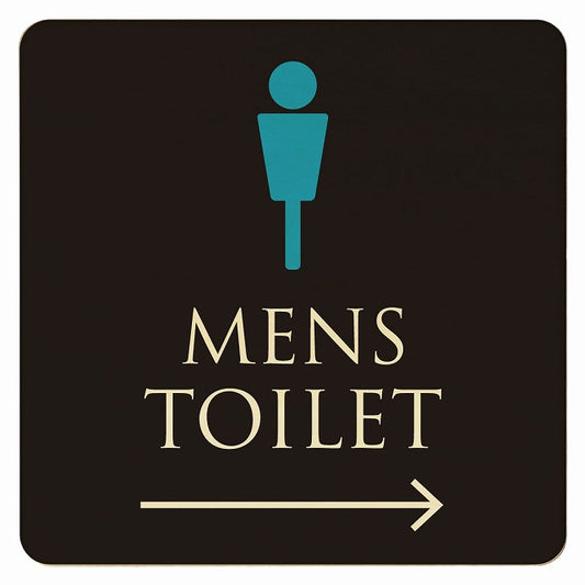 トイレ ブラック＆カラー MENS 右矢印 木製プレート 正方形 看板 サインプレート 誘導表示 ピクトサイン ピクトグラム 選べるサイズ