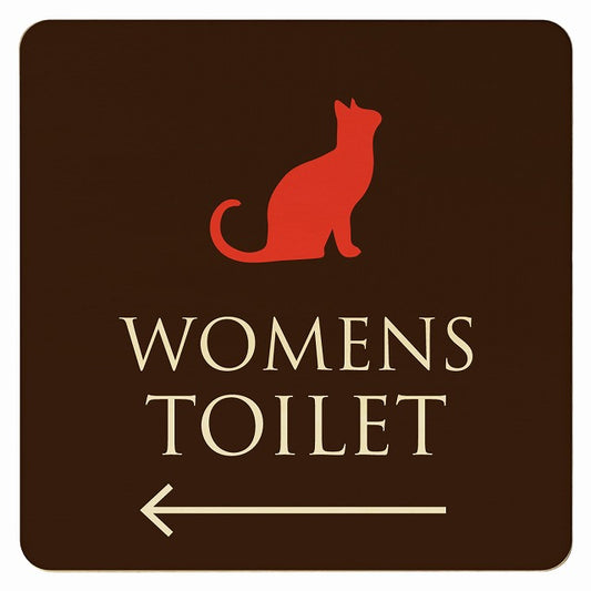 トイレ ねこ 猫 ネコ ブラウン カラー WOMENS 左矢印 木製プレート 正方形 看板 サインプレート 誘導表示 ピクトサイン ピクトグラム 選べるサイズ