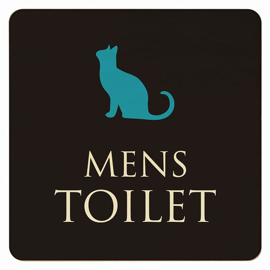 トイレ ねこ 猫 ネコ ブラック カラー MENS 木製プレート 正方形 看板 サインプレート 案内表示 施設用 ピクトサイン ピクトグラム 選べるサイズ