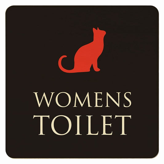 トイレ ねこ 猫 ネコ ブラック カラー WOMENS 木製プレート 正方形 看板 サインプレート 案内表示 施設用 ピクトサイン ピクトグラム 選べるサイズ