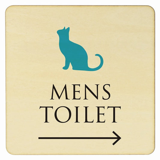 トイレ ねこ 猫 ネコ ナチュラル カラー MENS 右矢印 木製プレート 正方形 看板 サインプレート 誘導表示 ピクトサイン ピクトグラム 選べるサイズ