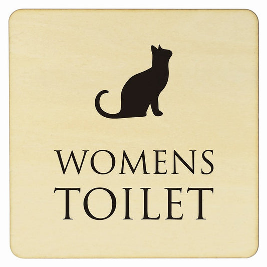トイレ ねこ 猫 ネコ ナチュラル ブラック WOMENS 木製プレート 正方形 看板 サインプレート 案内表示 施設用 ピクトサイン ピクトグラム 選べるサイズ