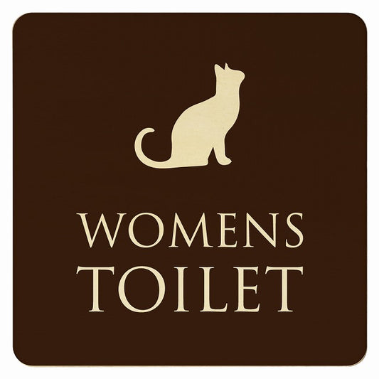 トイレ ねこ 猫 ネコ ブラウン ナチュラル WOMENS 木製プレート 正方形 看板 サインプレート 案内表示 施設用 ピクトサイン ピクトグラム 選べるサイズ