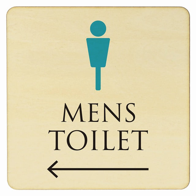 トイレ ナチュラル＆カラー MENS 左矢印 木製プレート 正方形 看板 サインプレート 誘導表示 ピクトサイン ピクトグラム 選べるサイズ