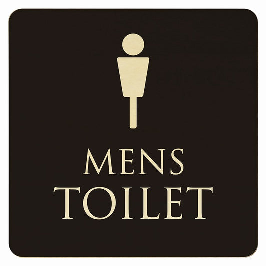 トイレ ブラック ナチュラル MENS 木製プレート 正方形 看板 サインプレート 案内表示 施設用 ピクトサイン ピクトグラム 選べるサイズ