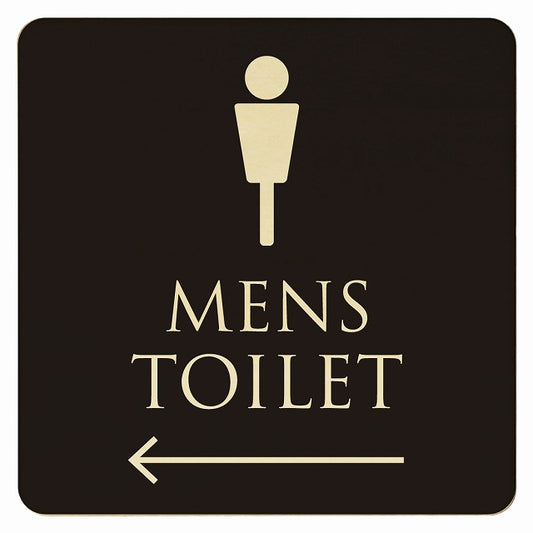 トイレ ブラック ナチュラル MENS 左矢印 木製プレート 正方形 看板 サインプレート 誘導表示 ピクトサイン ピクトグラム 選べるサイズ
