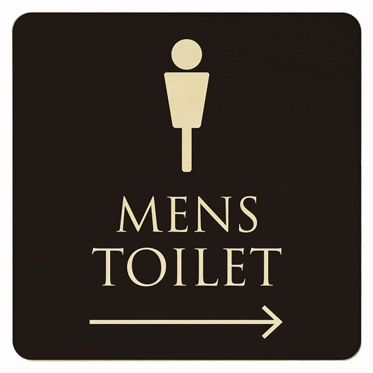 トイレ ブラック ナチュラル MENS 右矢印 木製プレート 正方形 看板 サインプレート 誘導表示 ピクトサイン ピクトグラム 選べるサイズ
