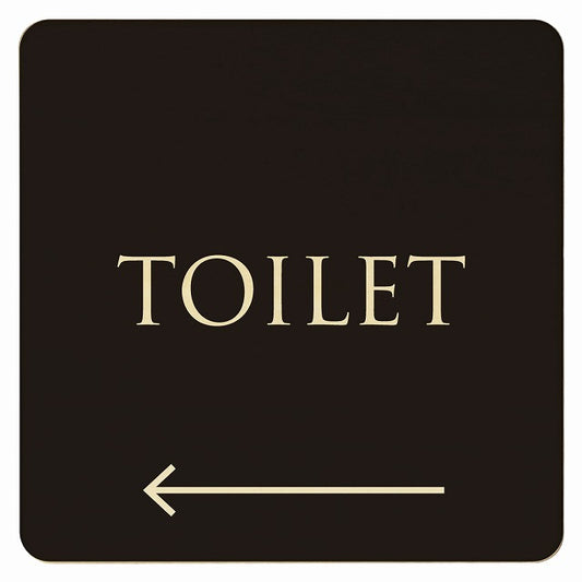 トイレ ブラック ナチュラル TOILET 左矢印 文字タイプ 木製プレート 正方形 看板 サインプレート 誘導表示 ピクトサイン ピクトグラム 選べるサイズ