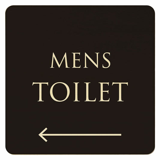 トイレ ブラック ナチュラル MENS 左矢印 文字タイプ 木製プレート 正方形 看板 サインプレート 誘導表示 ピクトサイン ピクトグラム 選べるサイズ