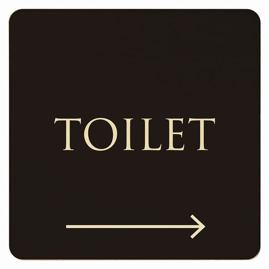 トイレ ブラック ナチュラル TOILET 右矢印 文字タイプ 木製プレート 正方形 看板 サインプレート 誘導表示 ピクトサイン ピクトグラム 選べるサイズ
