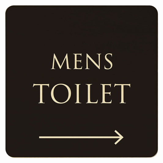トイレ ブラック ナチュラル MENS 右矢印 文字タイプ 木製プレート 正方形 看板 サインプレート 誘導表示 ピクトサイン ピクトグラム 選べるサイズ