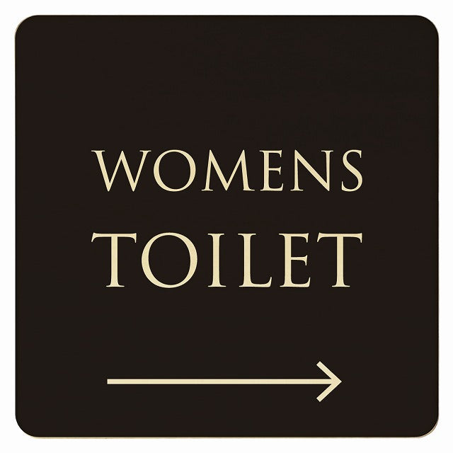 トイレ ブラック ナチュラル WOMENS 右矢印 文字タイプ 木製プレート 正方形 看板 サインプレート 誘導表示 ピクトサイン ピクトグラム 選べるサイズ