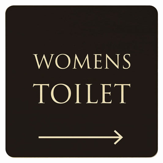 トイレ ブラック ナチュラル WOMENS 右矢印 文字タイプ 木製プレート 正方形 看板 サインプレート 誘導表示 ピクトサイン ピクトグラム 選べるサイズ