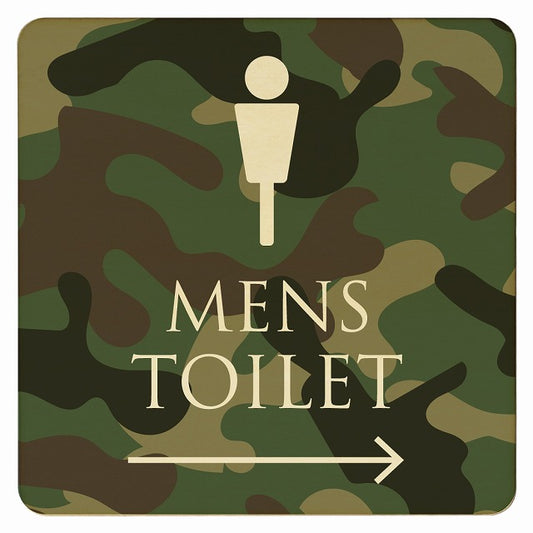 トイレ 迷彩 カラー MENS 右矢印 木製プレート 正方形 看板 サインプレート 誘導表示 ピクトサイン ピクトグラム 選べるサイズ
