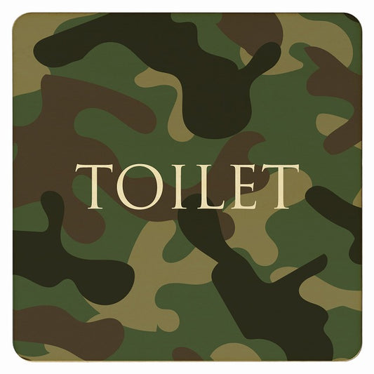 トイレ 迷彩 カラー TOILET 文字タイプ 木製プレート 正方形 看板 サインプレート 案内表示 施設用 ピクトサイン ピクトグラム 選べるサイズ