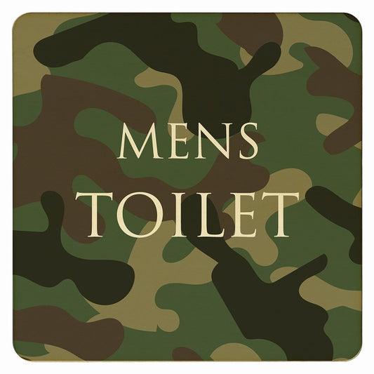 トイレ 迷彩 カラー MENS 文字タイプ 木製プレート 正方形 看板 サインプレート 案内表示 施設用 ピクトサイン ピクトグラム 選べるサイズ