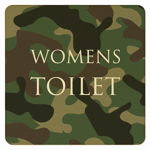 トイレ 迷彩 カラー WOMENS 文字タイプ 木製プレート 正方形 看板 サインプレート 案内表示 施設用 ピクトサイン ピクトグラム 選べるサイズ