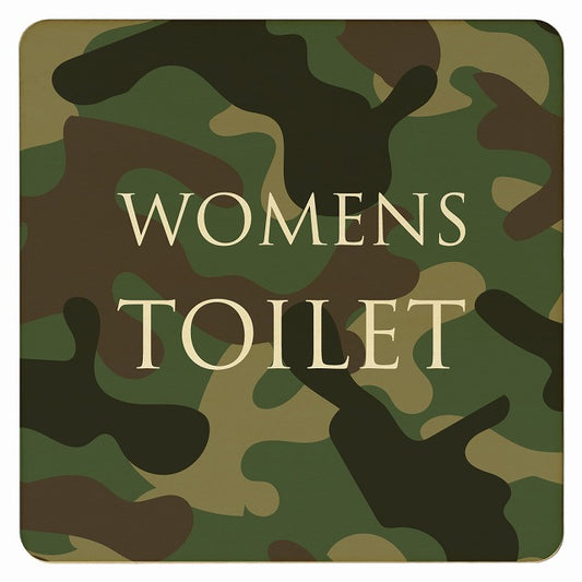 トイレ 迷彩 カラー WOMENS 文字タイプ 木製プレート 正方形 看板 サインプレート 案内表示 施設用 ピクトサイン ピクトグラム 選べるサイズ